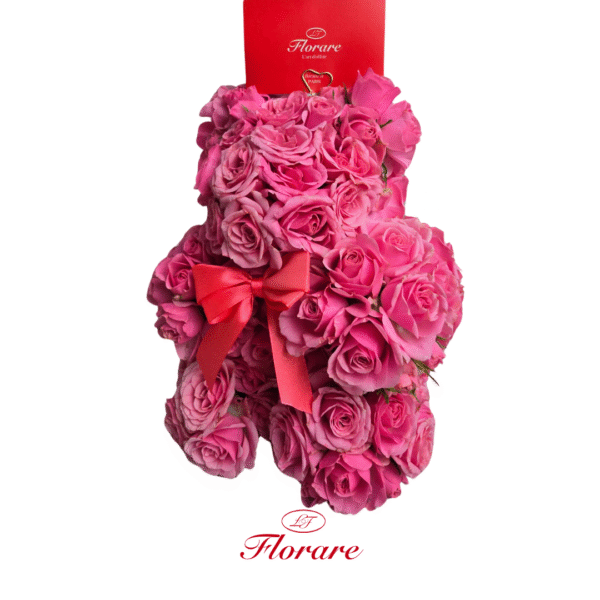 Design sans titre (9) Ourson en roses naturelles - fait main